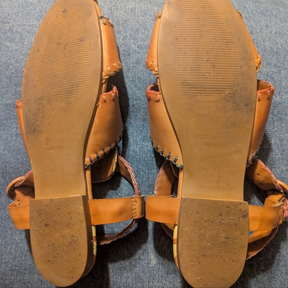 Farm Rio Colorful Stitched Leather Sandals Size 7 - Picture 11 of 11